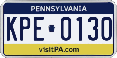 PA license plate KPE0130