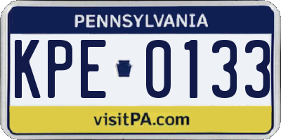 PA license plate KPE0133