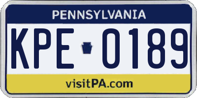 PA license plate KPE0189