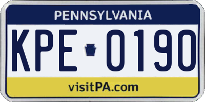PA license plate KPE0190