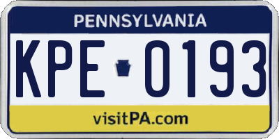 PA license plate KPE0193