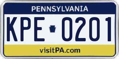 PA license plate KPE0201