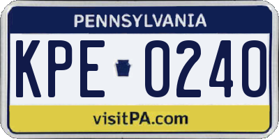 PA license plate KPE0240
