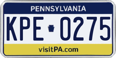 PA license plate KPE0275