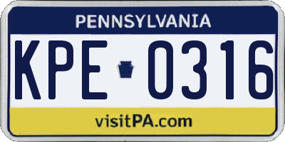 PA license plate KPE0316