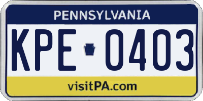 PA license plate KPE0403