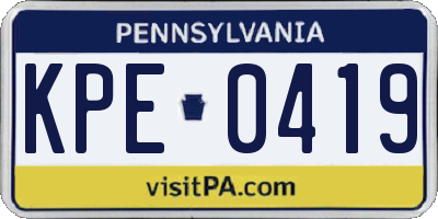 PA license plate KPE0419