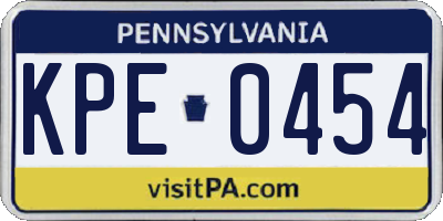 PA license plate KPE0454
