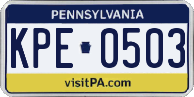 PA license plate KPE0503