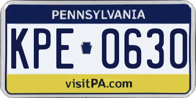 PA license plate KPE0630