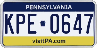 PA license plate KPE0647