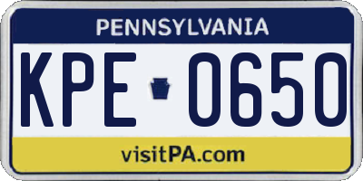 PA license plate KPE0650