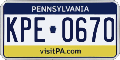 PA license plate KPE0670