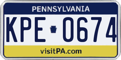 PA license plate KPE0674