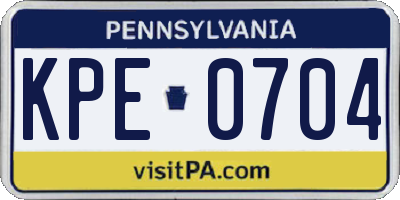 PA license plate KPE0704