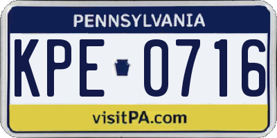 PA license plate KPE0716