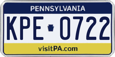 PA license plate KPE0722