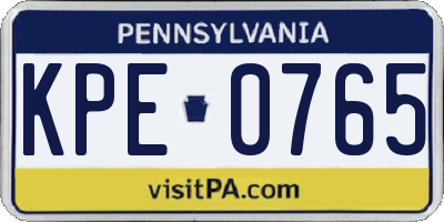 PA license plate KPE0765