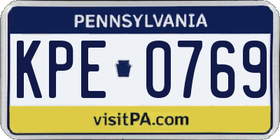 PA license plate KPE0769