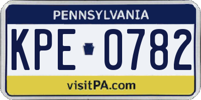 PA license plate KPE0782
