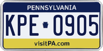 PA license plate KPE0905