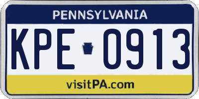 PA license plate KPE0913
