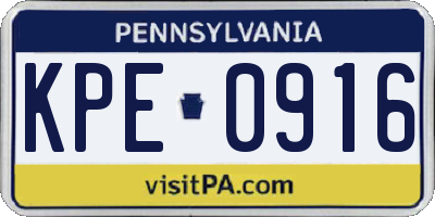 PA license plate KPE0916