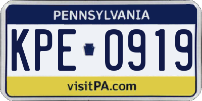 PA license plate KPE0919
