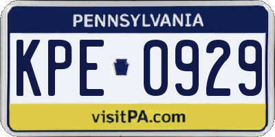 PA license plate KPE0929