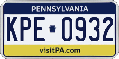 PA license plate KPE0932