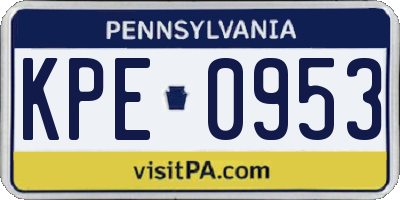 PA license plate KPE0953