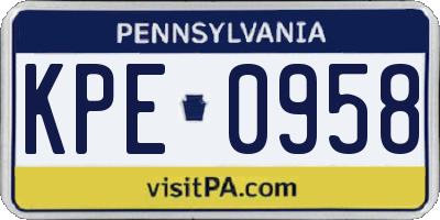 PA license plate KPE0958
