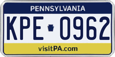 PA license plate KPE0962