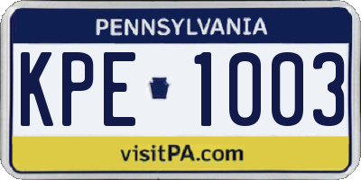 PA license plate KPE1003