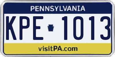 PA license plate KPE1013