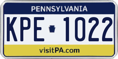 PA license plate KPE1022