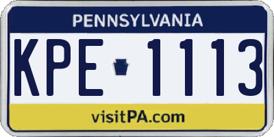PA license plate KPE1113