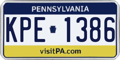 PA license plate KPE1386