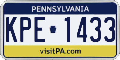 PA license plate KPE1433