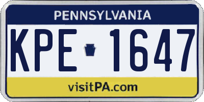 PA license plate KPE1647