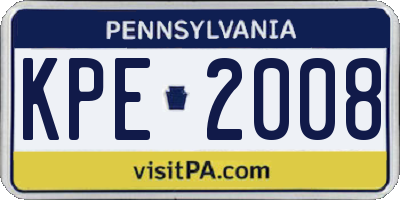 PA license plate KPE2008