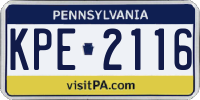 PA license plate KPE2116