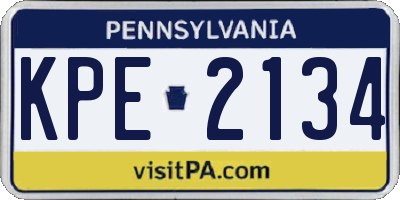 PA license plate KPE2134
