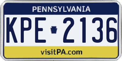 PA license plate KPE2136