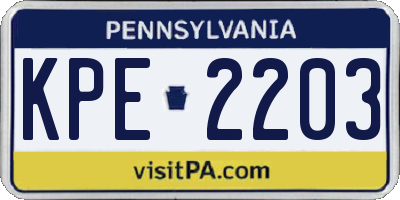 PA license plate KPE2203