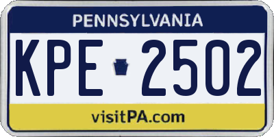 PA license plate KPE2502