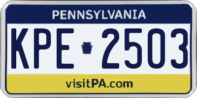 PA license plate KPE2503