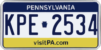 PA license plate KPE2534