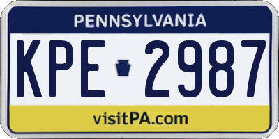 PA license plate KPE2987