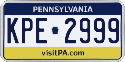 PA license plate KPE2999